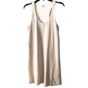 Fossil Tan White Stripe Clear Sequin Racerback Jersey Knit Lined Tank Mini Dress
